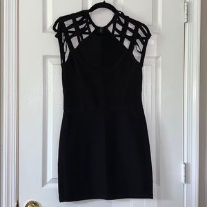 bebe Body con black mini dress